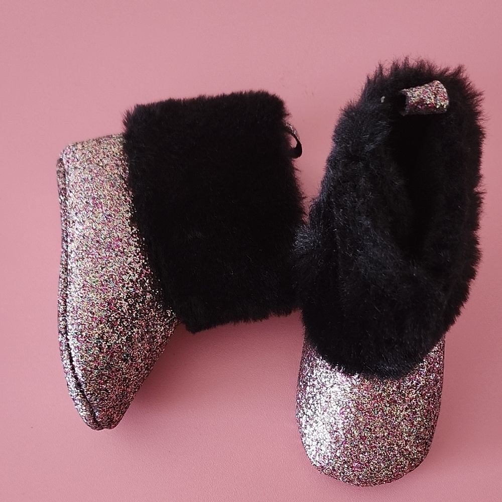 Sparkly Black and Pink Baby Girl Boots